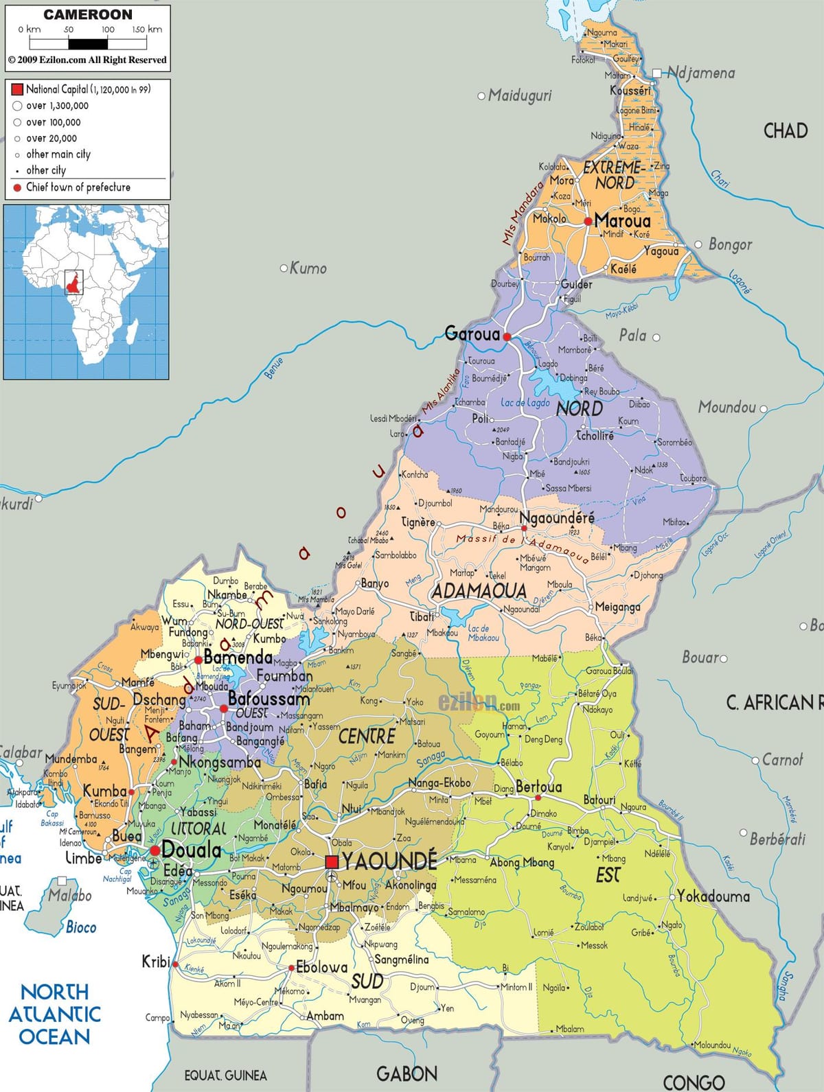 कैमरून नक्शा क्षेत्रों